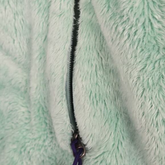 The North Face Ladies Fleece Fuzzy Coat Jacket Green w/Blue Lettering Sz S Cozy - Picture 6 of 7